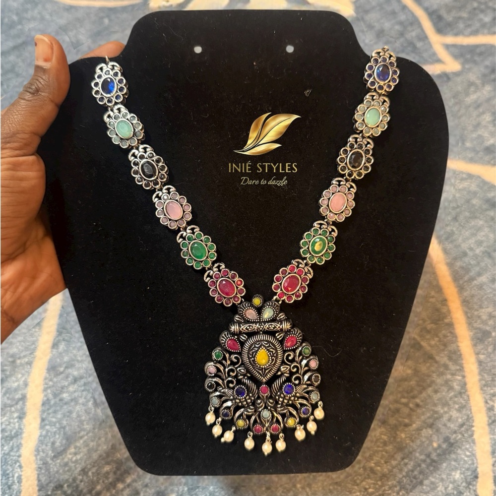 Multicolor Oxidized Statement Necklace - image 1